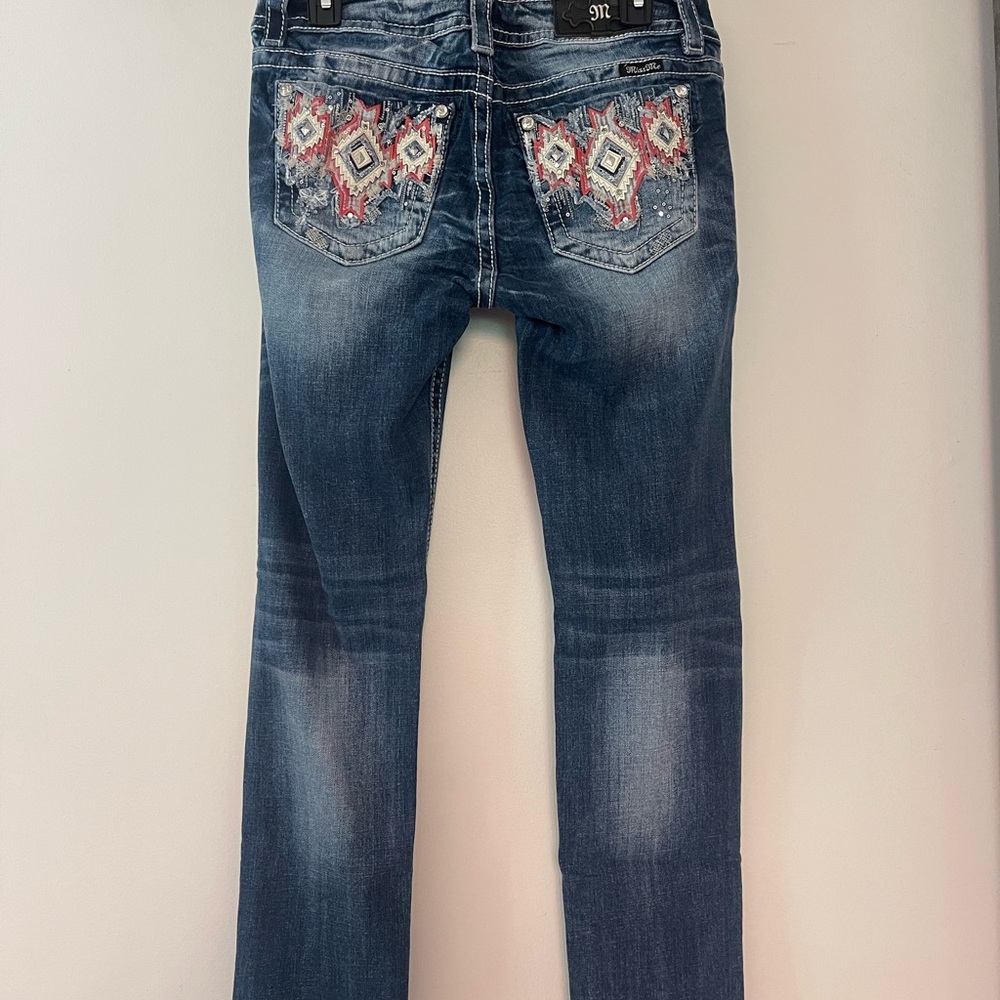 Miss Me Blue Straight Leg Jeans with Embroidery